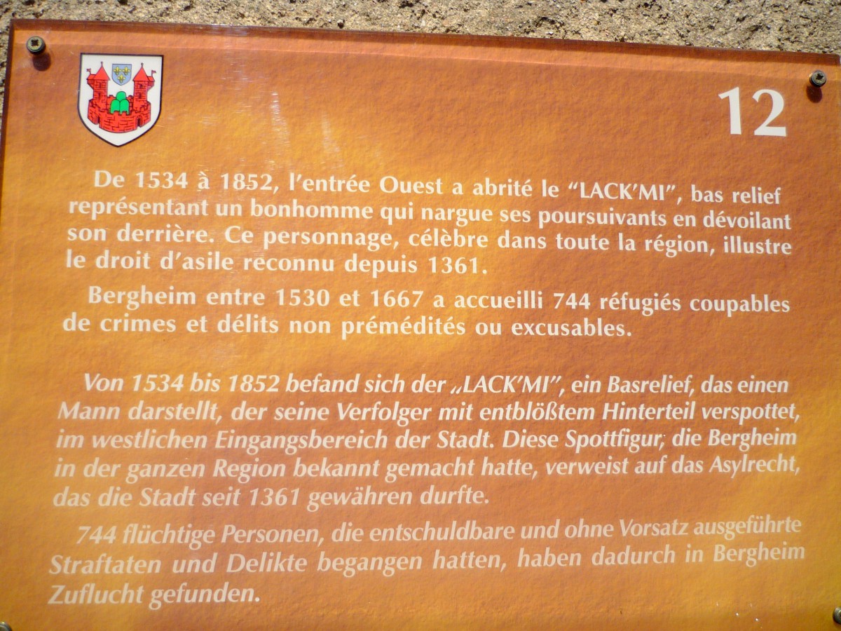 Plaque expliquant l'origine du Lack'mi de Bergheim