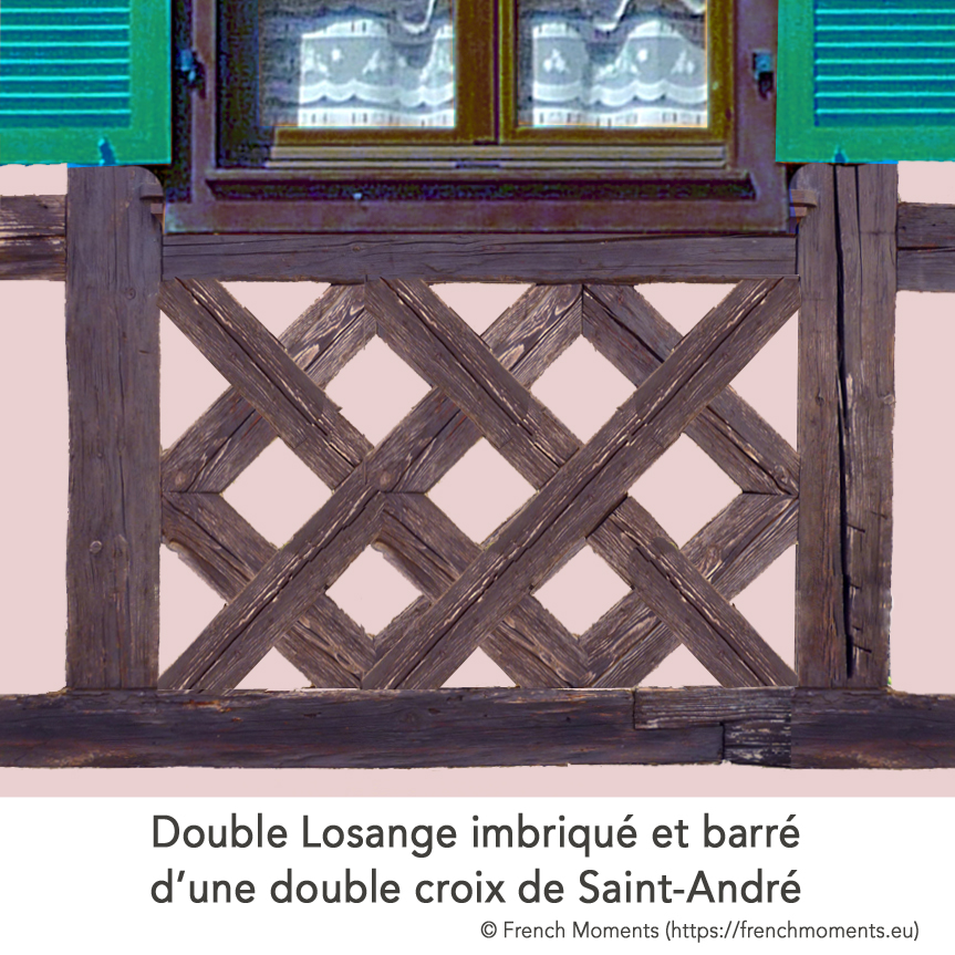 Allège d'une fenêtre. Losange imbriqué et barré d'une double Croix de Saint-André, maison alsacienne © French Moments