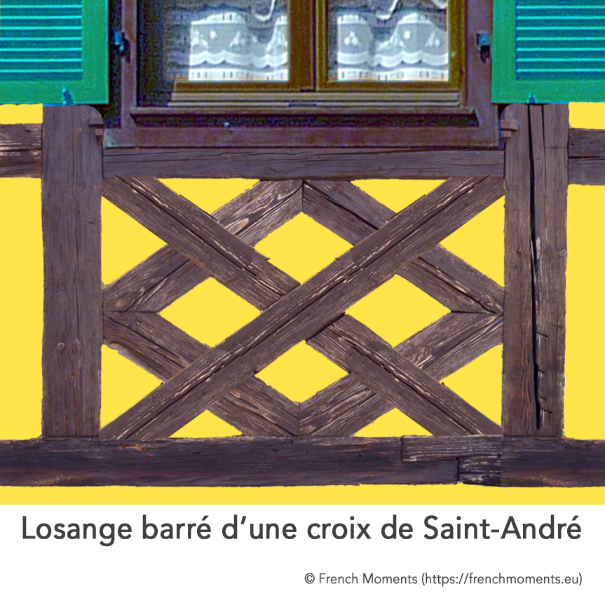 Allège d'une fenêtre. Losange barré d'une Croix de Saint-André, maison alsacienne © French Moments
