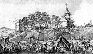 La commanderie Saint-Jean au 18e s. Gravure d'Yves Dominique Collin