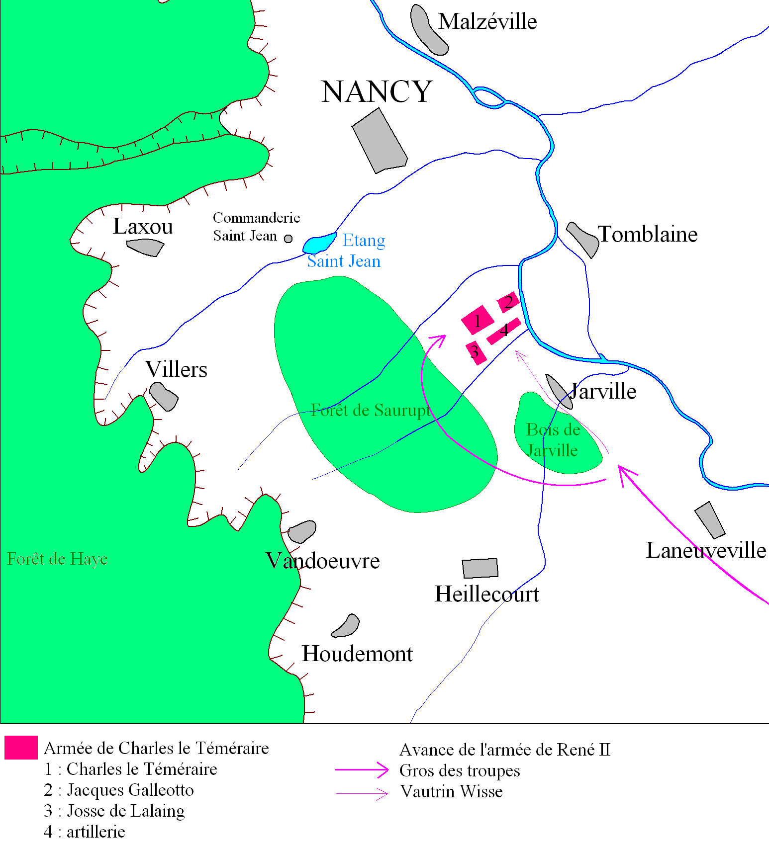 Plan de la Bataille de Nancy © Odejea - licence [CC BY-SA 3.0] from Wikimedia Commons