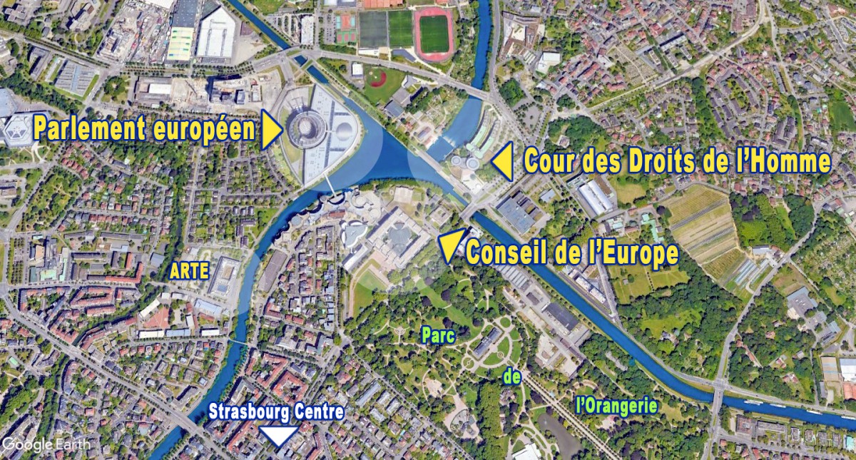 Carte du quartier des institutions européennes à Strasbourg
