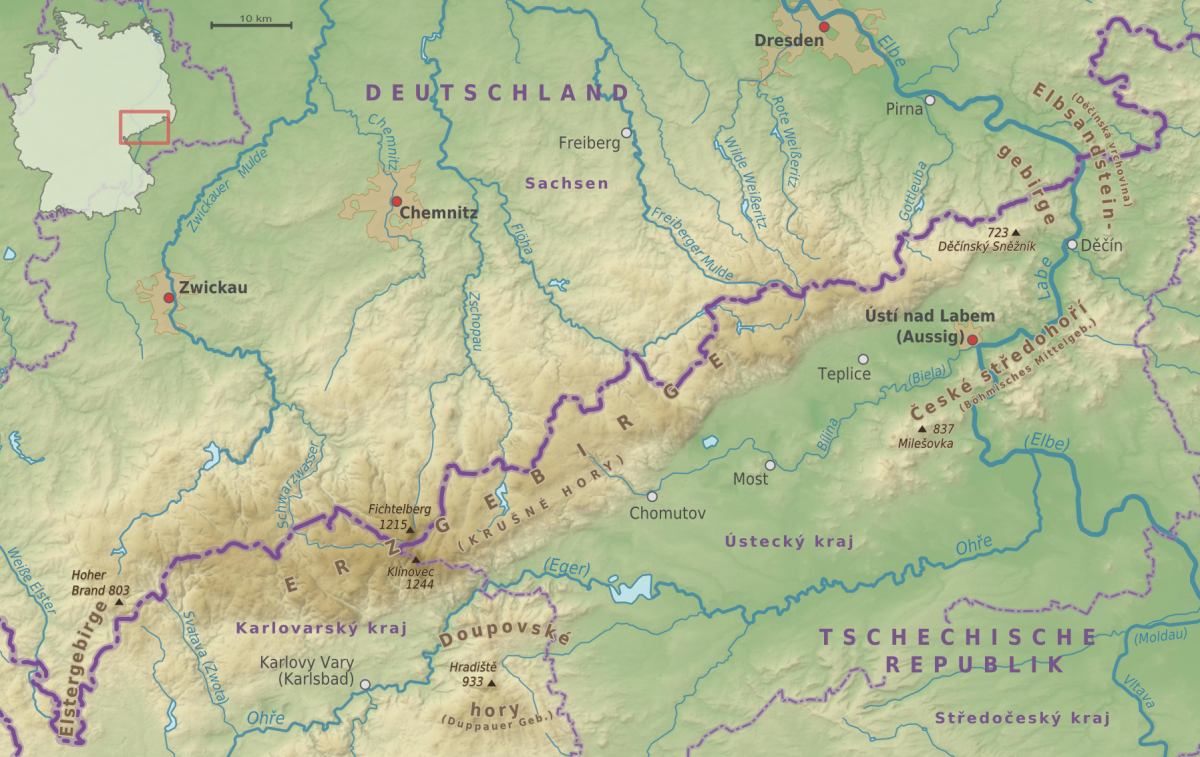 Les Monts Métallières (Erzgebirge) entre Allemage et Bohême © Alexrk2 - licence [CC BY-SA 3.0] from Wikimedia Commons