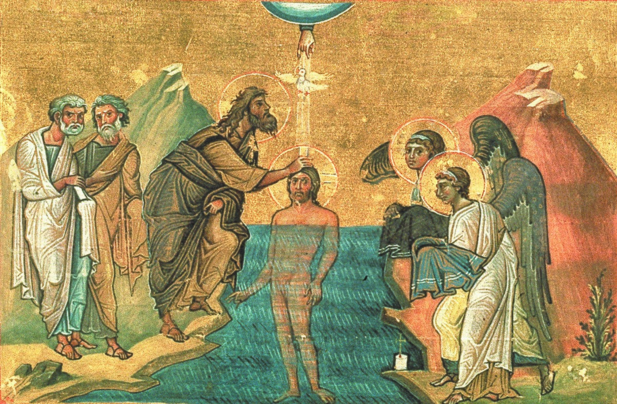 Le baptême de Jésus par Jean Baptiste - Ménologe de Basile II (fin du xe siècle)