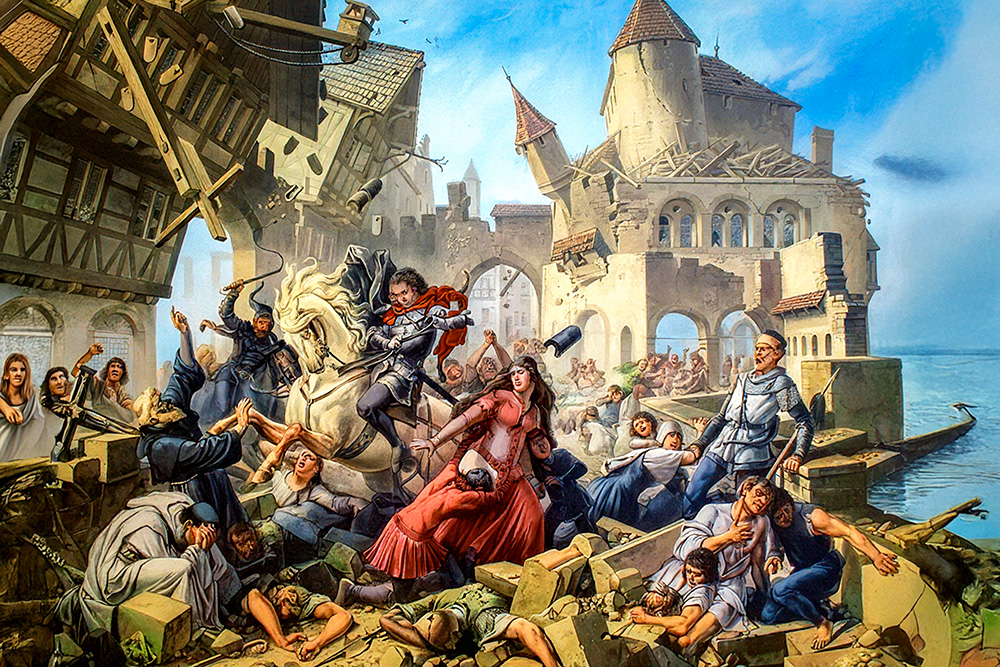 Tremblement de terre de Bâle imaginé par Karl-Jauslin (1842-1904)