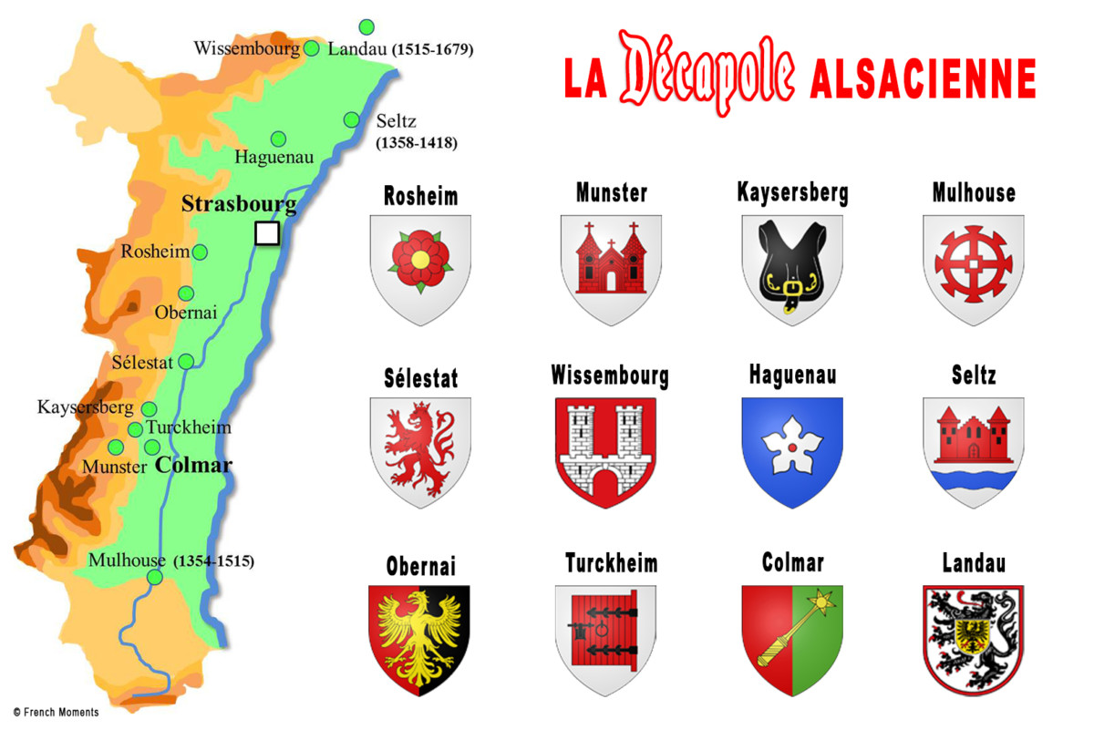Décapole Alsacienne : carte et blasons © French Moments