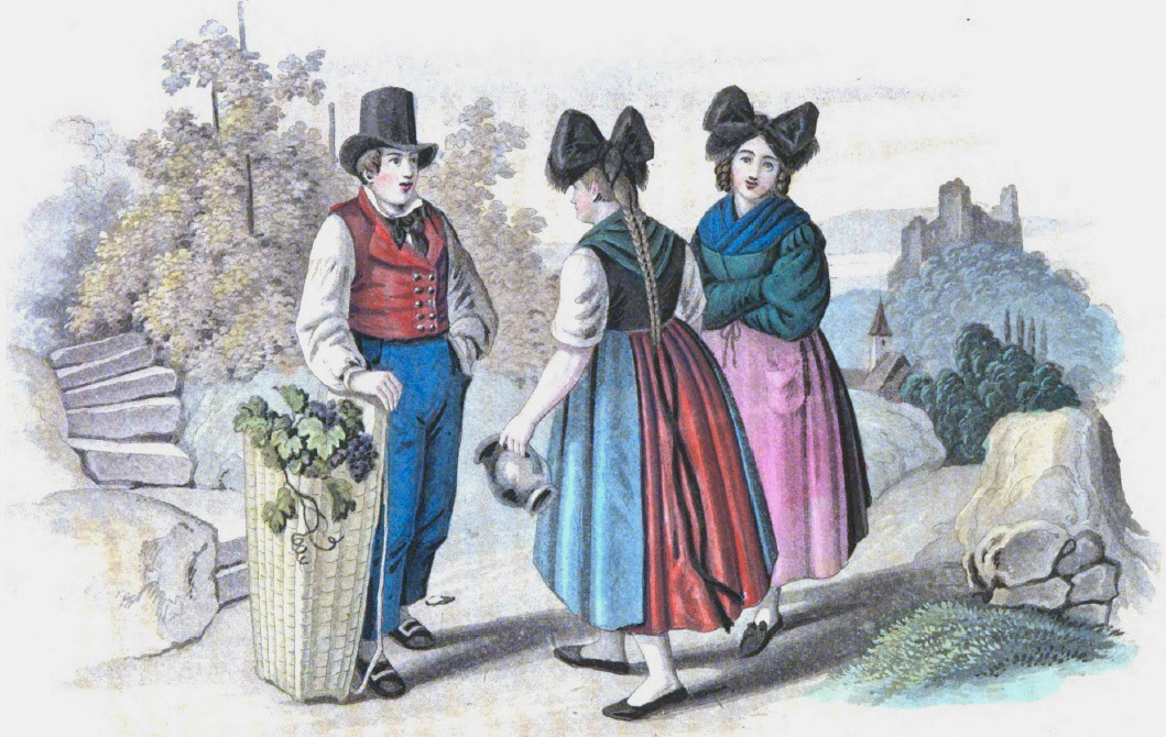 Costume alsacien vers 1844. Photo domaine public via Wikimedia Commons