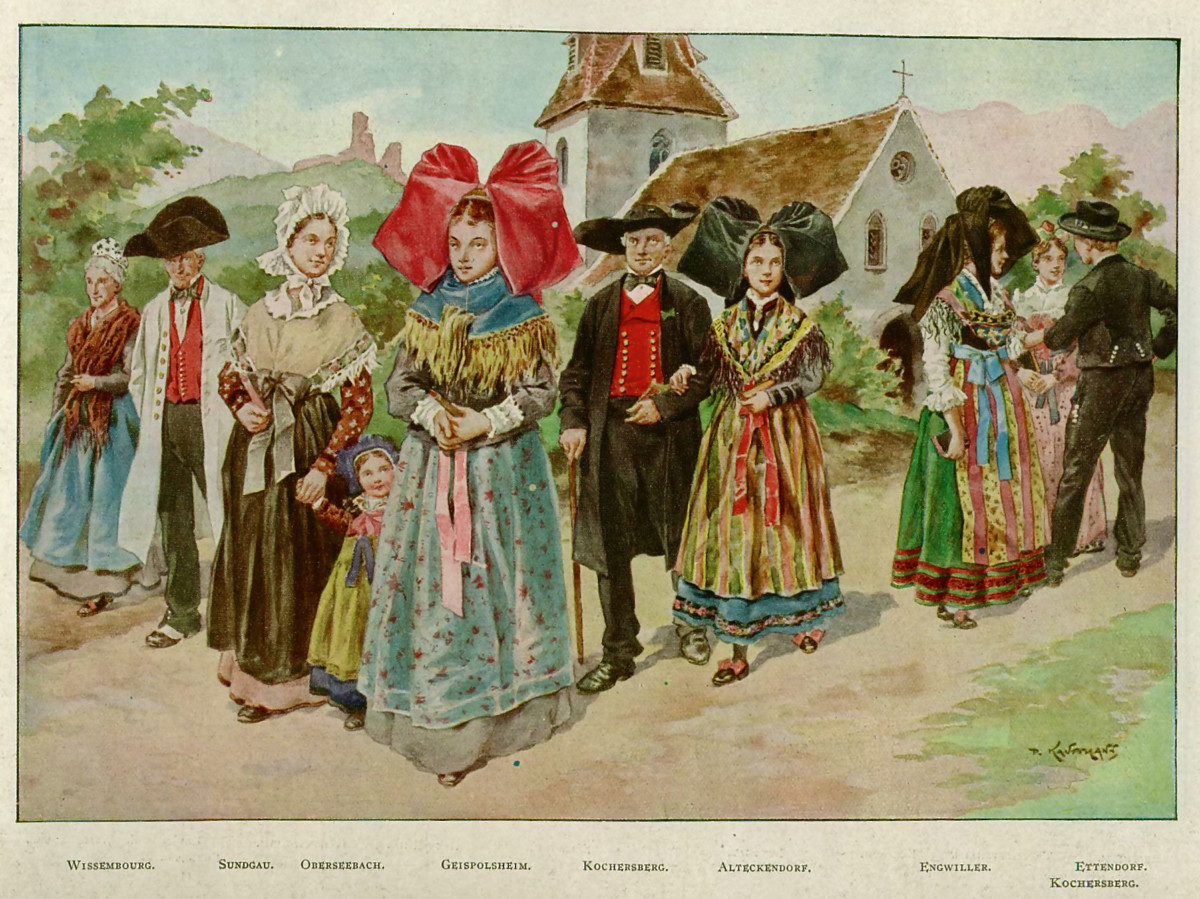 Costumes Traditionnels en Alsace par Jebulon. Domaine public via Wikimedia Commons