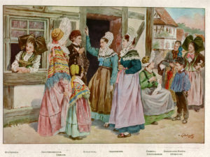 Costumes Traditionnels en Alsace par Jebulon. Domaine public via Wikimedia Commons