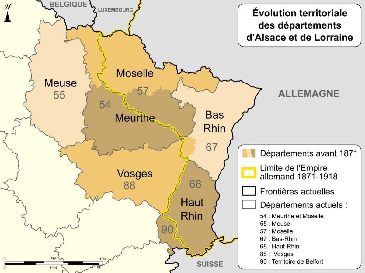 Evolution des frontières départementales depuis 1871 © Sémhur - licence [CC BY-SA 4.0] from Wikimedia Commons