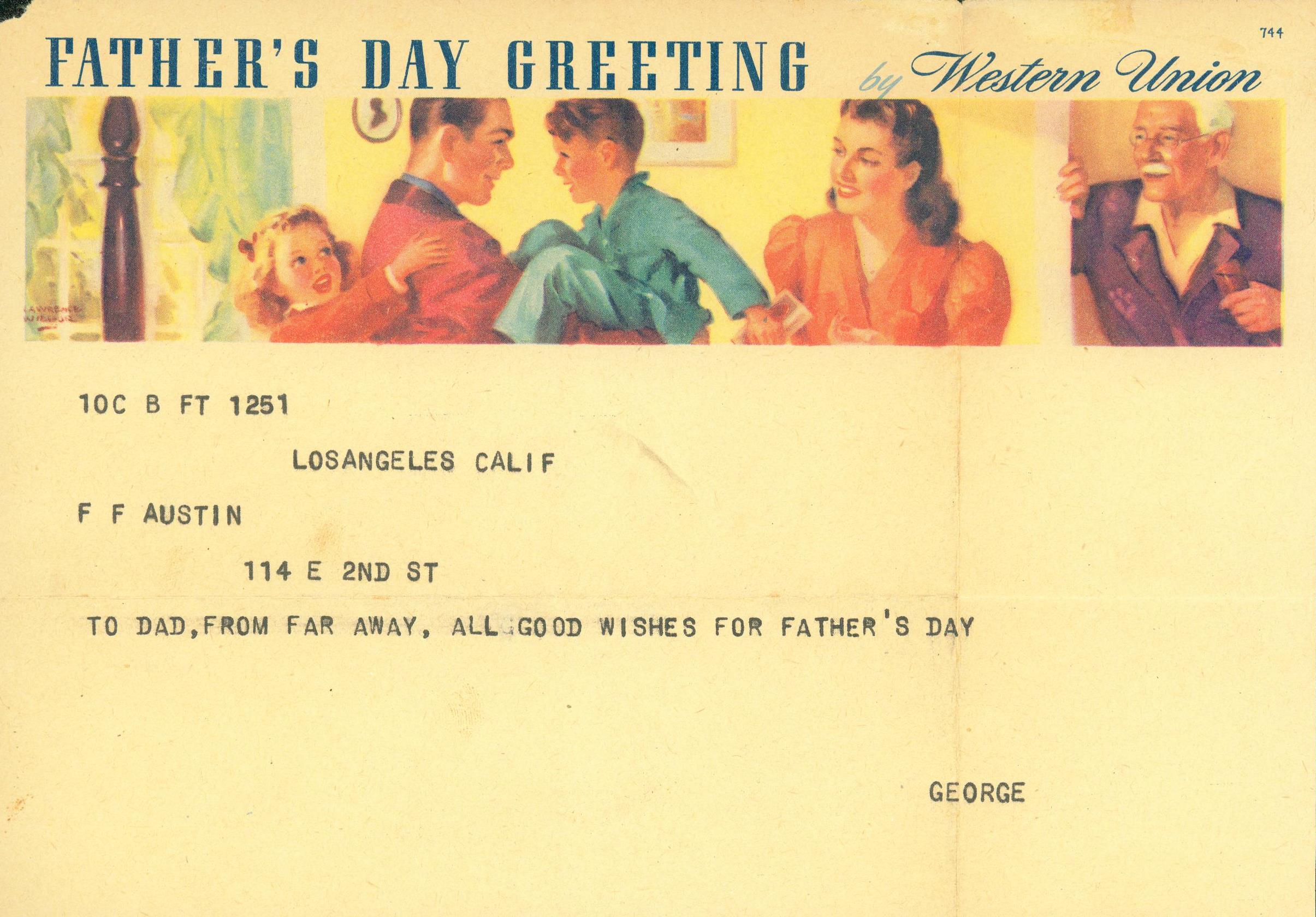 Télégramme de la fête des pères vers 1941 © USMC Archives - licence [CC BY 2.0] de Wikimedia Commons