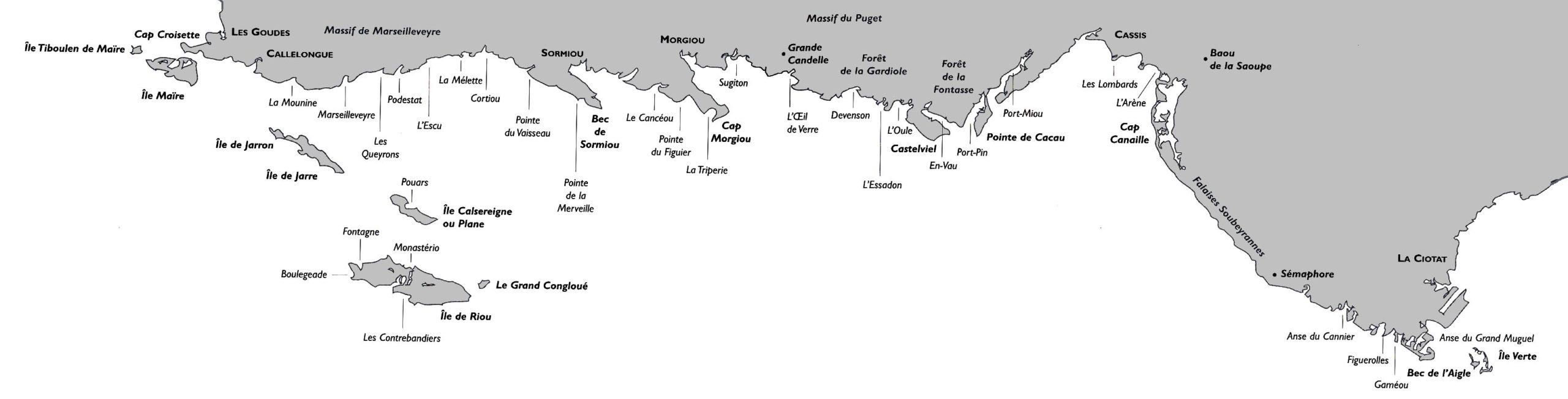 Carte des Calanques © Christophe.moustier - licence [CC BY-SA 3.0] from Wikimedia Commons