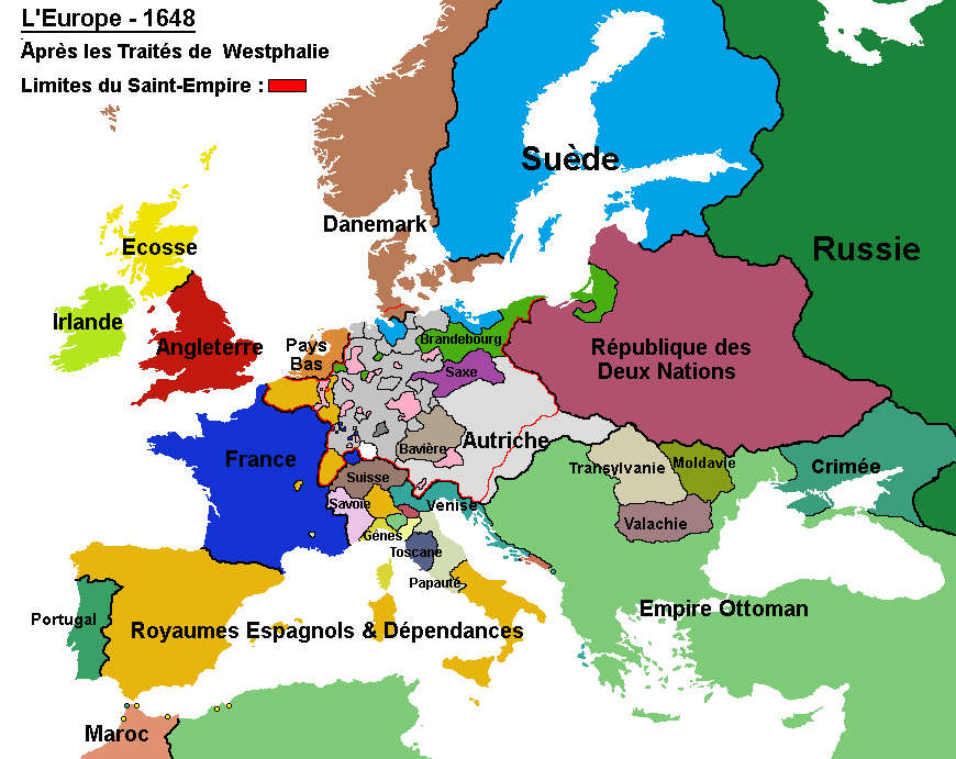 Europe post 1648 by Helio74100 - licence [CC BY-SA 4.0 Conséquences des Traités de Westphalie sur l'Alsace